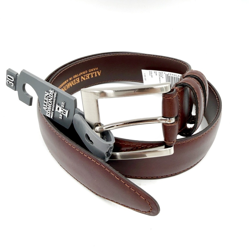Allen Edmonds Wide Basic Leather Belt Chili Brown Italian Calfskin Mens Sz 30